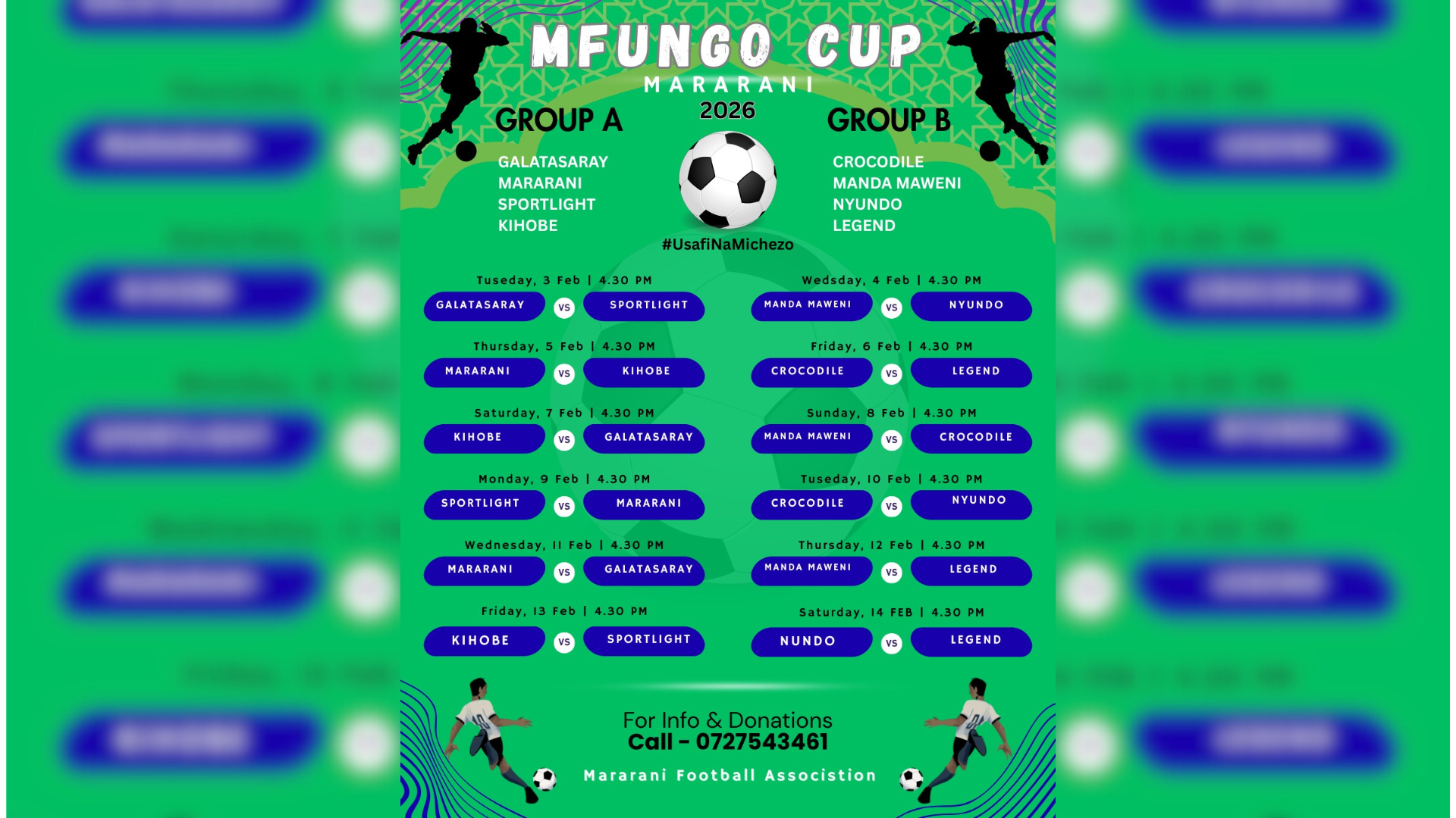 Grand Final poster: Mararani FC vs Nyundo FC tournament trophy